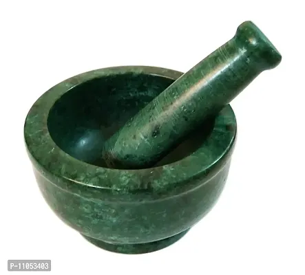 Salvus App SOLUTIONS Italian Green Marble Handmade Masher/Mortar & Pestle Set for Home Decor, Utility & Kitchen Use (4 Inches)-thumb0