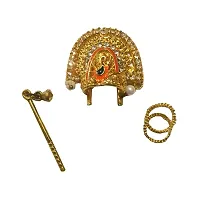 Salvus App SOLUTIONS Universal Size Beautifully Brass Metal Heavy Quality laddu Gopal Stone mukut | Handcrafted Laddu Gopal Mukut with Necklace Set | Laddu Gopal Krishna Shringaar Set-thumb1