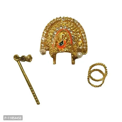Salvus App SOLUTIONS Universal Size Beautifully Brass Metal Heavy Quality laddu Gopal Stone mukut | Handcrafted Laddu Gopal Mukut with Necklace Set | Laddu Gopal Krishna Shringaar Set-thumb2
