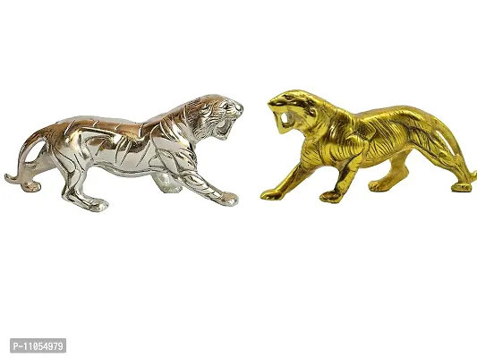 Salvus APP SOLUTIONS Golden & Silver Metal Antique Jaguar(Panther)/Tiger/Sher Figurine, Showpiece for Home, Office, Table Decor and Gift Item, Set of 2 (4x8inch)-thumb5