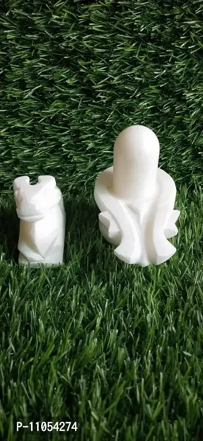 Salvus APP SOLUTIONS White Marble Handcrafted Shivling and Nandi Statue (3.5 x 3.5 Inch)-thumb5