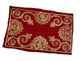 Salvus APP SOLUTIONS Handcrafted Fabric Red Color Cloth Asan/Asan Kapda for Chowki (14X9 inch)-thumb2