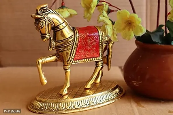 Salvus APP SOLUTIONS Metal Horse, Vaastu Feng Shui Horse for Vastu Wealth, Income, Shining & Bright Future Decorative Showpiece Home Decor (Gold & Red_4X4 INCH)