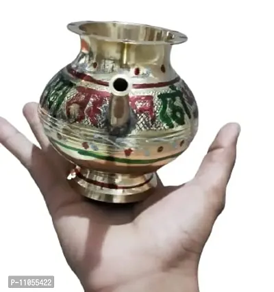 Salvus APP SOLUTIONS Handpainted Metal Karwa Chauth Lota/Kalash for Pooja/Gift Item & Showpiece (Multicolor_4x4 Inch)-thumb4