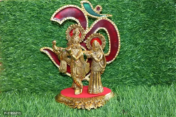 Salvus App SOLUTIONS Golden Metal Multicolor OM Radha Krishna Murti, Statue for Home-Table, Office Decor, Car Dashboard  Gift (7 inch)