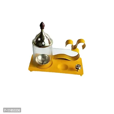 Salvus APP SOLUTIONS Traditional Brass Om Diya/Deepak with Agarbatti Stand for Pooja & Home-Temple Decor (6x7 Inch) (Yellow)-thumb3