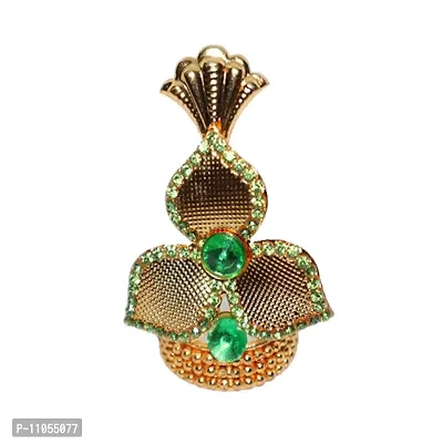 Salvus App SOLUTIONS Beautiful Golden and Flower Shaped Mukut with Golden & Green Moti for laddu Gopal/Krishna Statue (Size-2x3 Inch)-thumb0