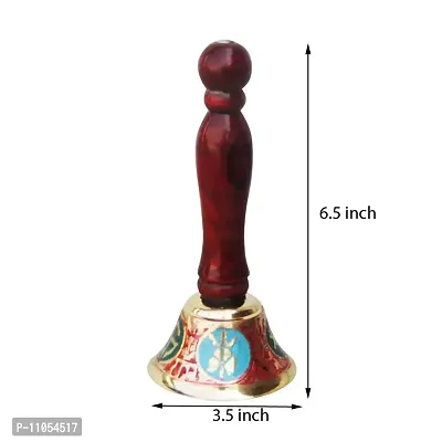 Salvus APP SOLUTIONS Handmade Handheld Brass Puja Bell with Wooden Handle for Poojan Purpose, 6.5 Inch, Multicolour-thumb2