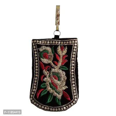Salvus App SOLUTIONS Beautifully Black with Green-Red Flower Work Mobile Bag-thumb0