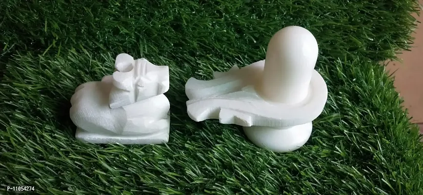 Salvus APP SOLUTIONS White Marble Handcrafted Shivling and Nandi Statue (3.5 x 3.5 Inch)-thumb2