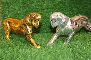 Salvus APP SOLUTIONS Golden & Silver Metal Antique Jaguar(Panther)/Tiger/Sher Figurine, Showpiece for Home, Office, Table Decor and Gift Item, Set of 2 (4x8inch)-thumb2