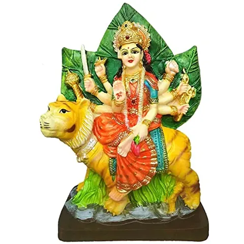 SK Craft Polyresin Mix Marble Power Goddess Maa Durga Devi Handicraft Spiritual Puja Vastu Showpiece Figurine Religious Murti (Standard Size, Multicolour)
