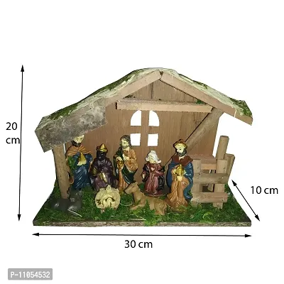 Salvus App SOLUTIONS Beautifully Handmade Wood Hut with Marble Power Made Mary Joseph Jesus/Nativity Set/Crib Set- 25 x 18 x 10 cm-thumb2