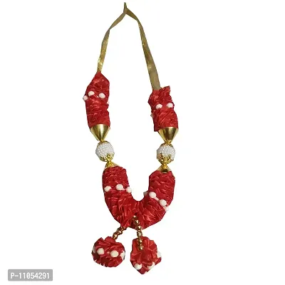 Salvus APP SOLUTIONS Artificial Red Flower with White Moti Balls Garland/Mala for God Idols & Photo Frames (8 inch)