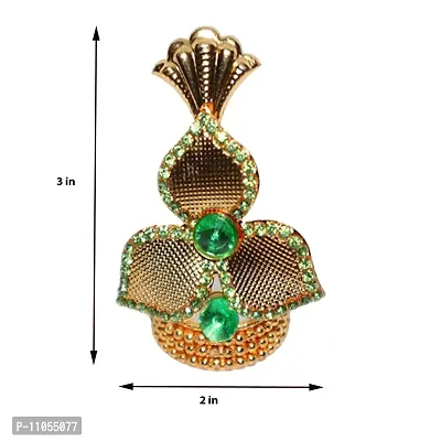 Salvus App SOLUTIONS Beautiful Golden and Flower Shaped Mukut with Golden & Green Moti for laddu Gopal/Krishna Statue (Size-2x3 Inch)-thumb5