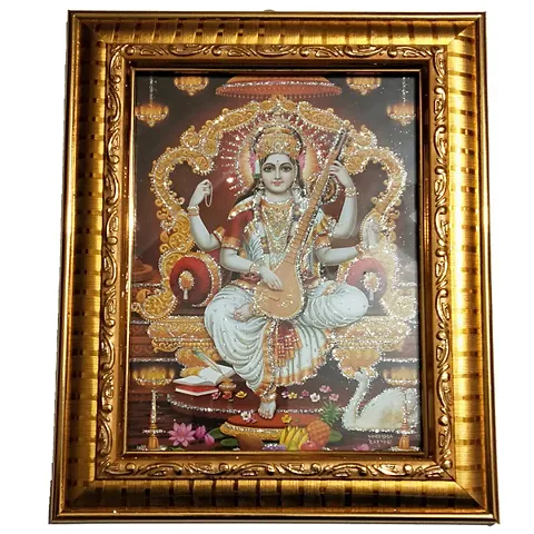 Salvus App SOLUTIONS Beautiful Photo Frame Along with Goddess Saraswati's Picture, Idol Photo Frame(Brown_8.5x7 inch)
