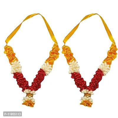 Salvus APP SOLUTIONS Artificial Yellow & Red Jasminum Garland/Pooja Haar Mala for Small Idols & Photo Frame, Set of 2 (3 Inch)-thumb0