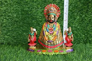 Salvus APP SOLUTIONS Handmade Multicolor Metal Lord Khatu Shyam Ji with 2 Devi riddhi siddhi Murti/Statue for Pooja, Home-Office Decor & Car Dashboard (6 Inch)-thumb4