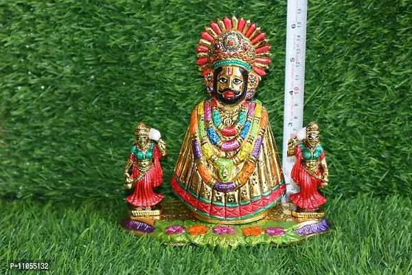 Salvus APP SOLUTIONS Handmade Multicolor Metal Lord Khatu Shyam Ji with 2 Devi riddhi siddhi Murti/Statue for Pooja, Home-Office Decor & Car Dashboard (6 Inch)-thumb5