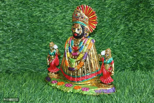 Salvus APP SOLUTIONS Handmade Multicolor Metal Lord Khatu Shyam Ji with 2 Devi riddhi siddhi Murti/Statue for Pooja, Home-Office Decor & Car Dashboard (6 Inch)-thumb3