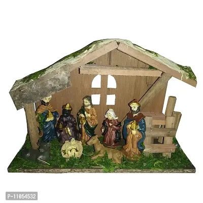 Salvus App SOLUTIONS Beautifully Handmade Wood Hut with Marble Power Made Mary Joseph Jesus/Nativity Set/Crib Set- 25 x 18 x 10 cm-thumb0