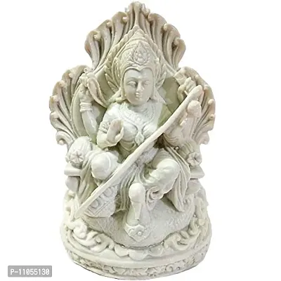 SK Craft Polyresin Mix Marble Power Goddess Maa Saraswati Statue Goddess Sitting Idol Statue-16x10(HxW) cm-thumb0