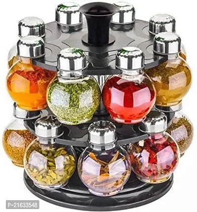 360 Revolving Round Shape Transparent Spice Stand Spice Racks Storage Spices Box for Kitchen Storage (Set of 16)-thumb0