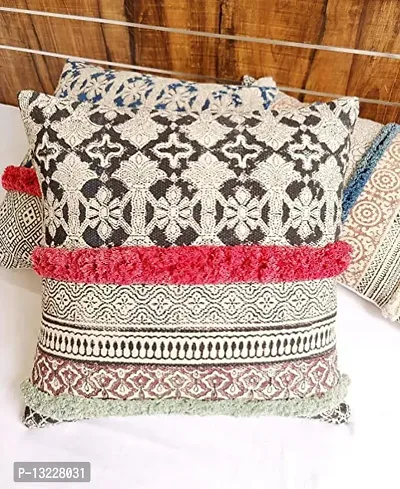 ABSTRACT INDIA Boho Shags Classique Tile Art Boho Pillow Block Printed Square Cushion Cover for Couch and Decorative Sofa Swing Chair Hammock, Square Printed Pillow Cover for Sofa, Bohemian Shaggy-thumb3