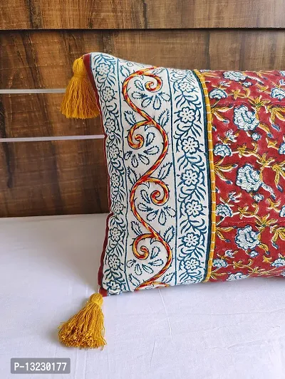 ABSTRACT INDIA Tribal Block Printed Cushion Cover Hand Embroidered for Sofa and Living Room, Premium Fabric 16 x 24 inches - 1 Pc-thumb4