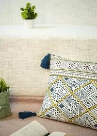 ABSTRACT INDIA Handmade Jaipuri Tribal Block Printed Cushion Cover Hand Embroidered for Sofa and Living Room, Bedroom Decorative Throw Pillows Soft Fabric 16 x 24 inches - 1 Pc-thumb2