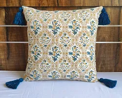 ABSTRACT INDIA Mughal Hand Block Printed Cushion Cover with Corner Tassels for Sofa and Living Room, 18 x 18 inches - 1 Pc-thumb1