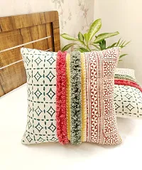 Abstract India Boho Hand Block Printed Cushion Cover Decorative Geo-Jali pattern with shaggy For Sofa and Living Room, Bohemian Cushion Cover, Designer Pillow, Boho Cushion Cover, 18 x 18 inches- 1 Pc-thumb1