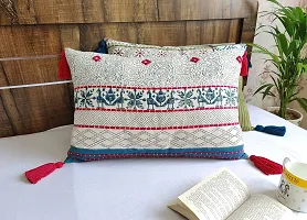 ABSTRACT INDIA Aztec Block Printed Cushion Cover Hand Embroidered for Sofa and Living Room, 16 x 24 inches - 1 Pc-thumb1