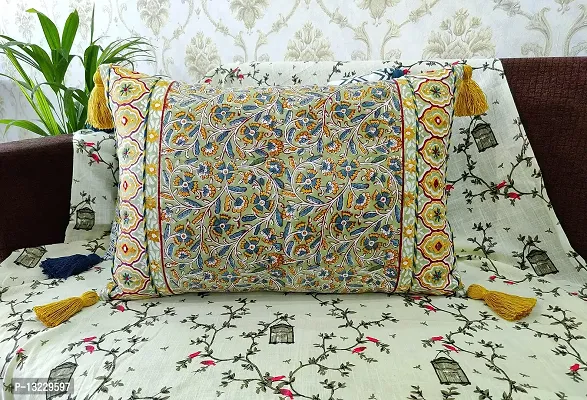 ABSTRACT INDIA Cushion Covers, Decorative Cushion Covers, Home Decor Cushions, Jaipuri Block Printed Cushion Cover Hand Embroidered for Sofa and Living Room, 16 x 24 inches - 1 Pc-thumb2