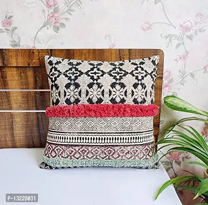 ABSTRACT INDIA Boho Shags Classique Tile Art Boho Pillow Block Printed Square Cushion Cover for Couch and Decorative Sofa Swing Chair Hammock, Square Printed Pillow Cover for Sofa, Bohemian Shaggy