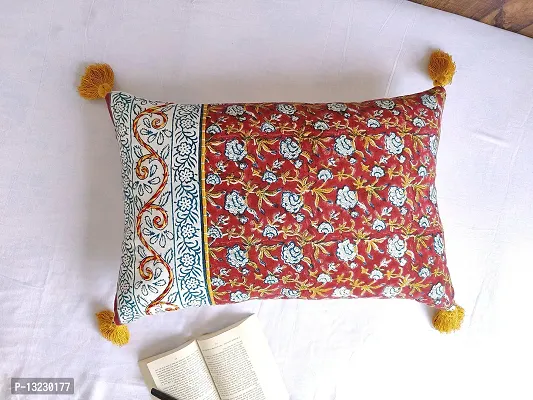 ABSTRACT INDIA Tribal Block Printed Cushion Cover Hand Embroidered for Sofa and Living Room, Premium Fabric 16 x 24 inches - 1 Pc-thumb5