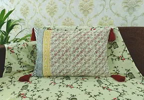 ABSTRACT INDIA Floral Sanganeri Block Printed Cushion Cover with Corner Tassels for Sofa and Living Room, Soft Fabric 16 x 24 inches - 1 Pc-thumb1