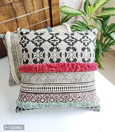 ABSTRACT INDIA Boho Shags Classique Tile Art Boho Pillow Block Printed Square Cushion Cover for Couch and Decorative Sofa Swing Chair Hammock, Square Printed Pillow Cover for Sofa, Bohemian Shaggy-thumb2