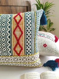 ABSTRACT INDIA Boho Hand Block Printed Throw Pillow Cover Aztec Hand Embroidered for Sofa and Living Room Decor Decorative Rectangle Pillow for Bedroom 16 x 24 inches - 1 Pc-thumb3