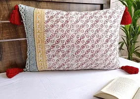 ABSTRACT INDIA Floral Sanganeri Block Printed Cushion Cover with Corner Tassels for Sofa and Living Room, Soft Fabric 16 x 24 inches - 1 Pc-thumb2