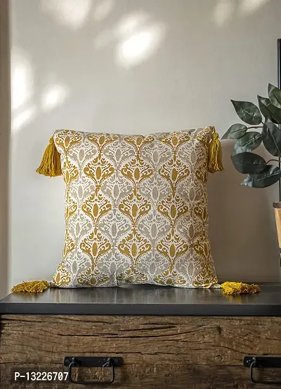 ABSTRACT INDIA Decorative Mustard Cushion Cover, Mughal Print Pillow Cover, Jaipuri Printed Designed Cushion Cover, Cushion Cover 18x18 Inches (18 x18 Inches, Mustard Beige)