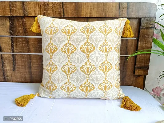 ABSTRACT INDIA Geometric Hand Block Printed Cushion Cover with Corner Tassels for Sofa and Living Room, 18 x 18 inches - 1 Pc