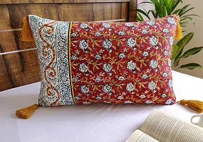 ABSTRACT INDIA Tribal Block Printed Cushion Cover Hand Embroidered for Sofa and Living Room, Premium Fabric 16 x 24 inches - 1 Pc-thumb1