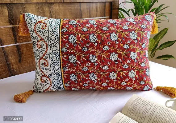 ABSTRACT INDIA Tribal Block Printed Cushion Cover Hand Embroidered for Sofa and Living Room, Premium Fabric 16 x 24 inches - 1 Pc-thumb2