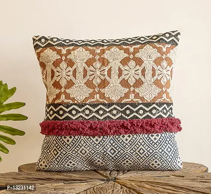 ABSTRACT INDIA Decorative Boho Cushion Cover for Sofa, Handblock Printed Designer Pillow Cover, Rust Blue Black 16 x 16 Inches Cushion Cover, (16 x 16 Inches(40.64CM x 40.64CM), Rust Blue Black)