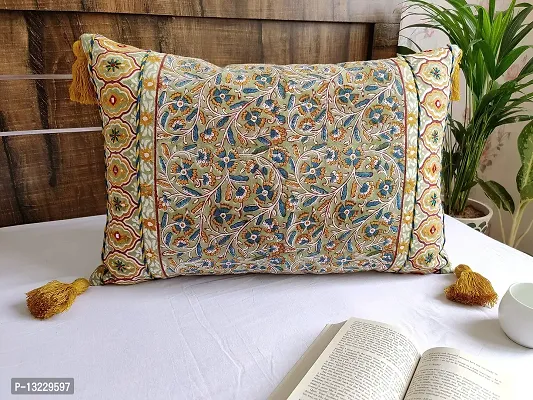 ABSTRACT INDIA Cushion Covers, Decorative Cushion Covers, Home Decor Cushions, Jaipuri Block Printed Cushion Cover Hand Embroidered for Sofa and Living Room, 16 x 24 inches - 1 Pc