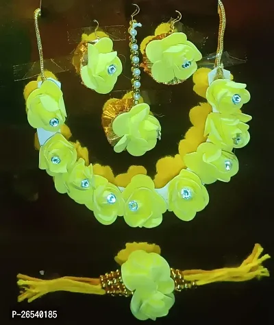 Stylish Yellow Fabric Pearl Jewellery Set For Women