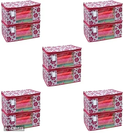 avicii Metalic Pink Chain Flower Design 10 Piece Non Woven Large Size Saree Cover Set Pack Of 10 Pink and White