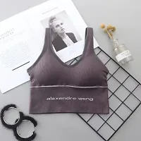 Acnos Seamless Padded  Strap Bralette for Yoga and Sports Bra black-purple Color Combo Pack Of 2-thumb2
