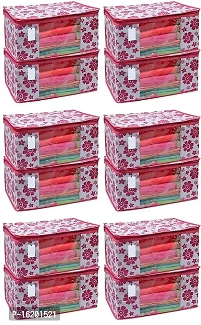 avicii Metalic Pink Chain Flower Design 12 Piece Non Woven Large Size Saree Cover Set Pack Of 12 Pink and White
